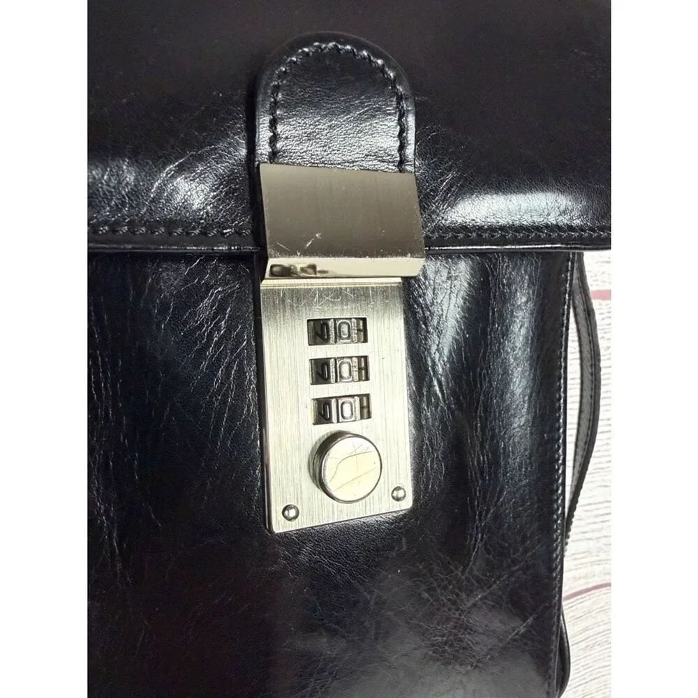 L.A.P.A. Florence Black Leather Vertical Briefcase  Italy Combination Lock